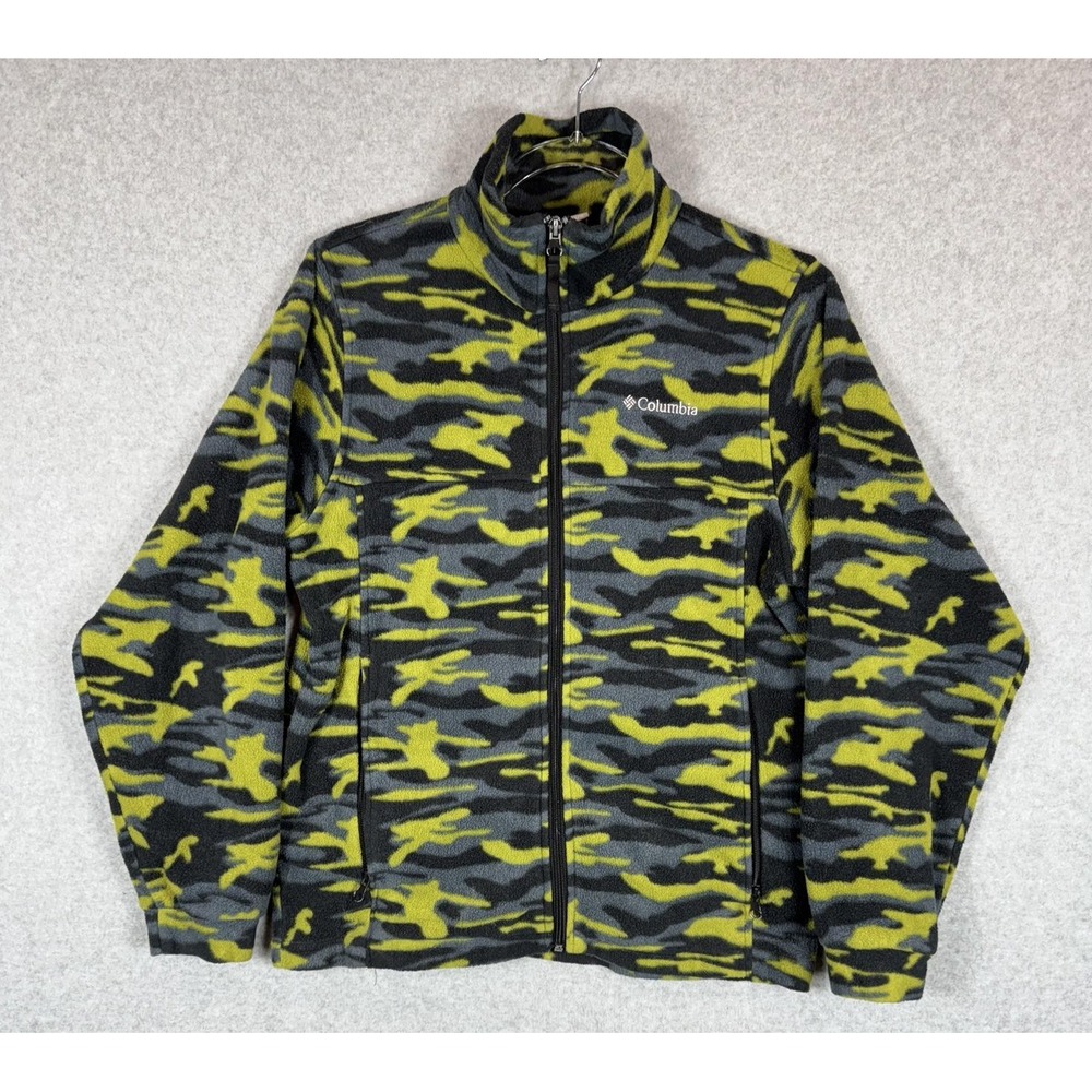 Columbia Jacket Youth Large Full Zip Fleece Camo Green Black Winter Outdoor Warm